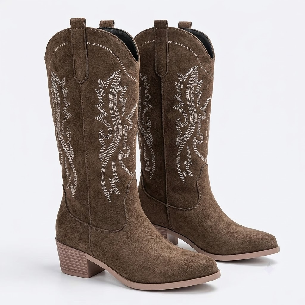 Women's Vintage Embroidered Mid-Calf Cowboy Boots