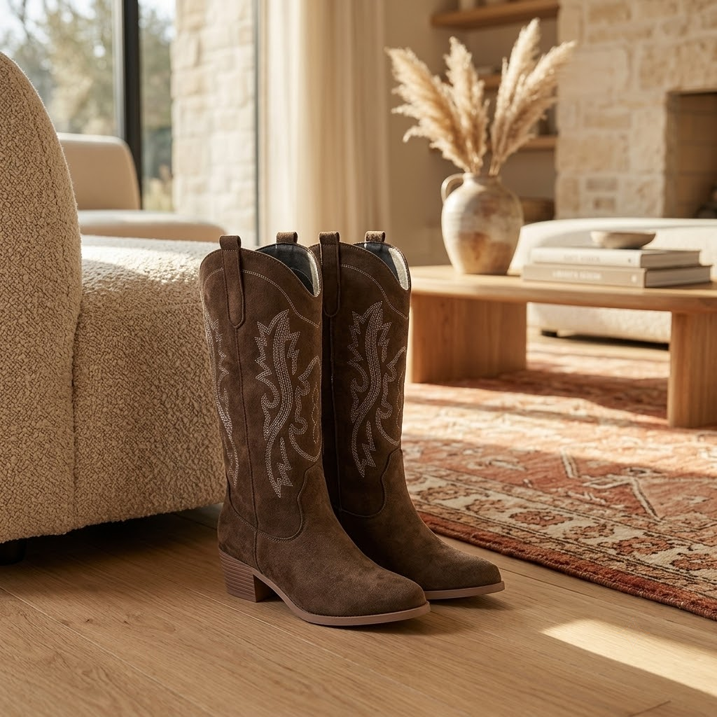Women's Vintage Embroidered Mid-Calf Cowboy Boots