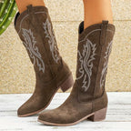 Women's Vintage Embroidered Mid-Calf Cowboy Boots