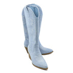 Embroidered Denim Western Boots for Women