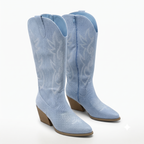 Embroidered Denim Western Boots for Women